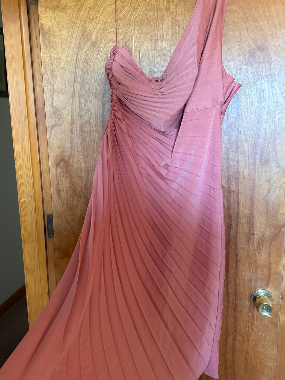 Banana Republic One-Shoulder Pleated Maxi Dress in Dusty Rose/Mauve